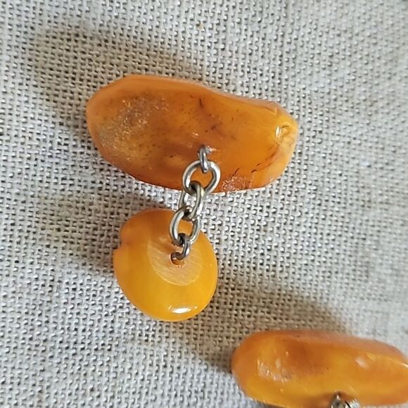 Vintage Genuine Egg Yolk Natural Baltic Amber Antique Mens Cufflinks - Picture 6 of 10